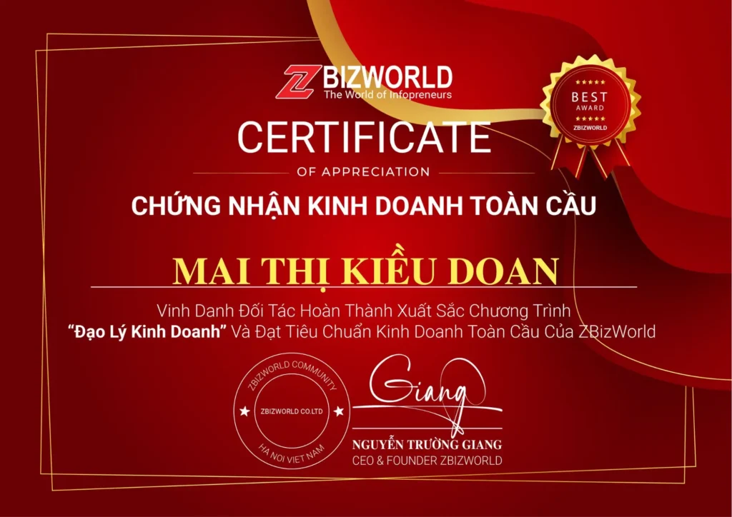 Chứng nhận Đạo Lý Kinh Doanh của Mai Thị Kiều Doan